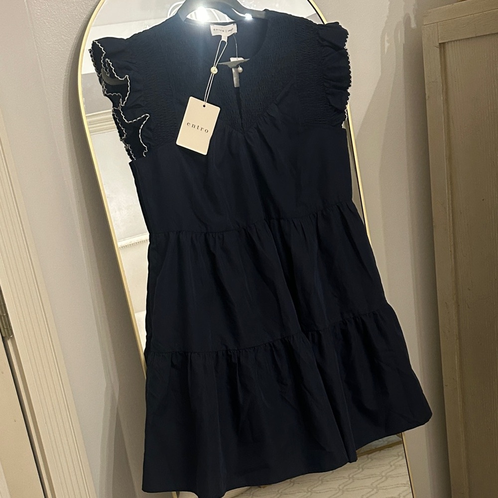 Entro Navy Ruffled Dress